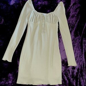 Spring casual mini dress / Long sleeve / Sage green